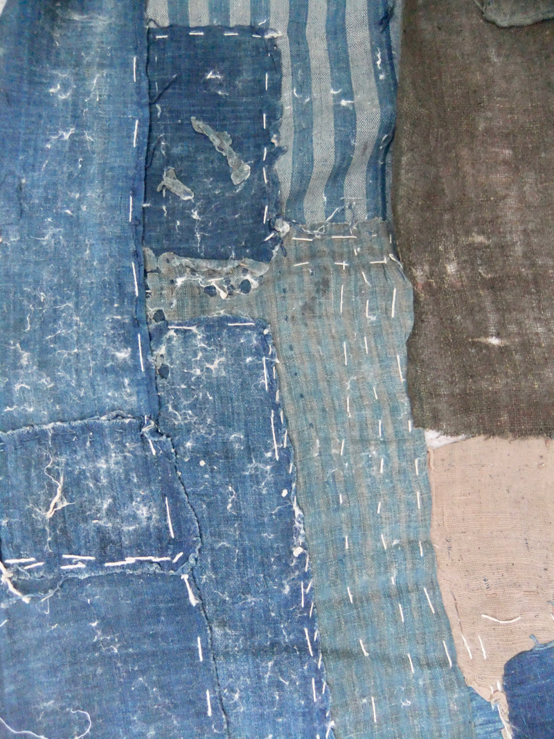 Indigo Boro strip with a charming stitching and patches - Vintage